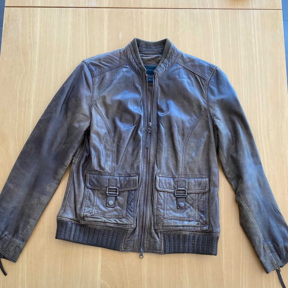 Mango brown leather jacket.